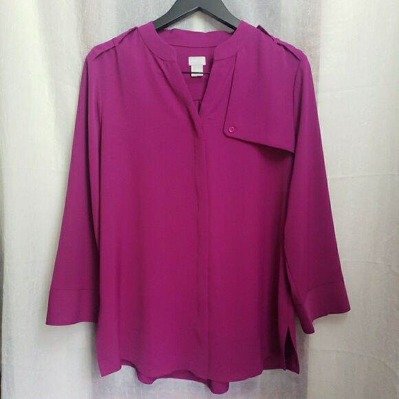 Chico's Blouse Top Magenta Pink Hidden Button Up Women's Size 2 US L - Picture 1 of 10